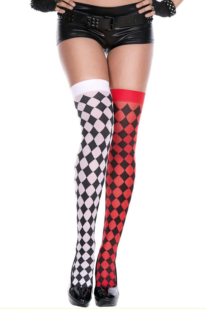 Music Legs Harlequin-mismatch-thigh-hi  Halloween 2018 | Pantyhose Library